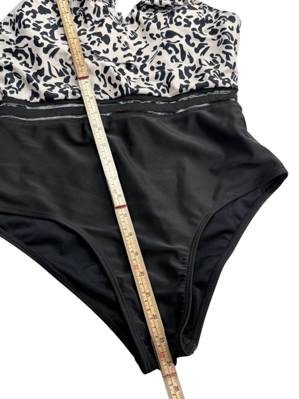 Leopard Print & Black Womens One-Piece Swimsuit XL Back Tie Halter Style - Picture 4 of 5